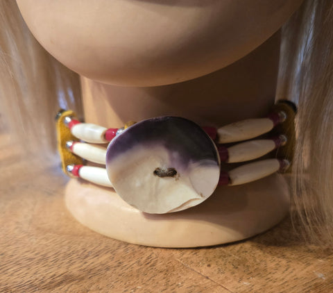 Leather Choker - 3 Row with Wampum (Beaded)
