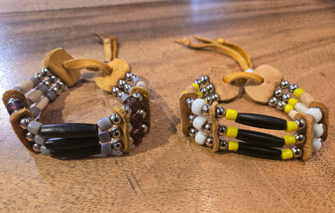 Leather Bracelet - 3 Row (Beaded)