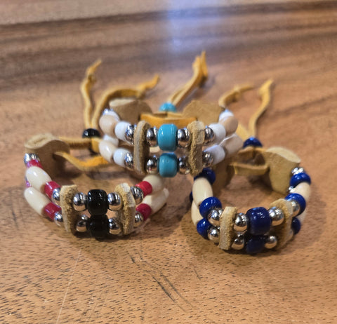 Leather Bracelet - 2 Row (Beaded)