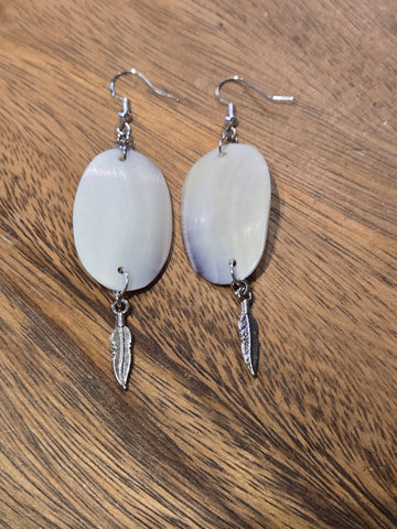 Wampum Earrings with Feather