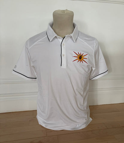 Embroidered Warrior Golf Shirt (White with Black Trim)