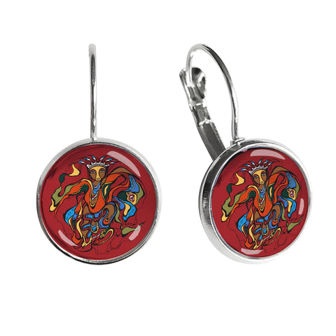Dome Glass Earrings - Powwow Dancer (5804)