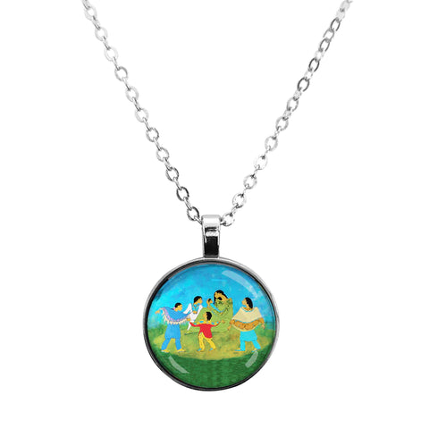 Dome Glass Necklace - Family Circle (5893)