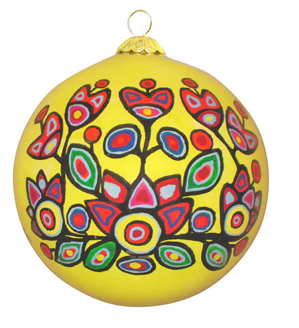 Glass Ornament - Floral on Yellow (9427FLO)