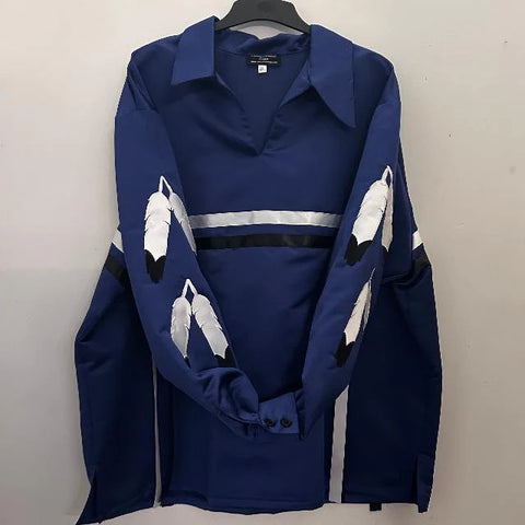 Ribbon Shirt: Eagle Feathers on Sleeve (Blue)