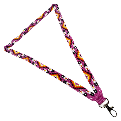 Loomed Cut Glass Lanyard Geometric & Feather Pattern (BLL-C03)