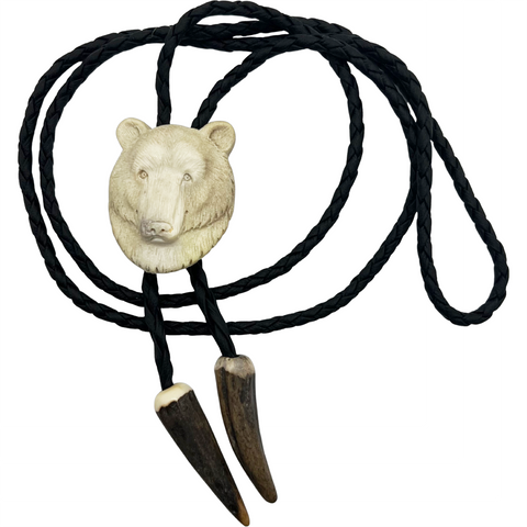Carved Antler Bolo Tie - Bear (CBBT-3D-BEAR)