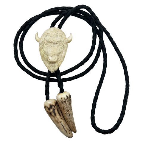 Carved Antler Bolo Tie - Buffalo (CBBT-3D-BUFFALO)