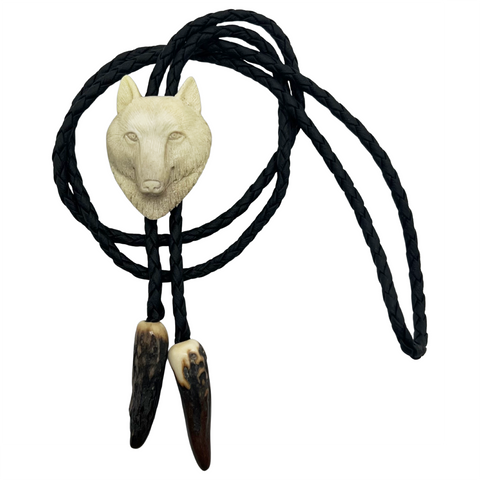 Carved Antler Bolo Tie - Wolf (CBBT-3D-WOLF)