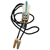 Painted Carved Bone Bolo Tie - Feather (PBB-FEATHER)