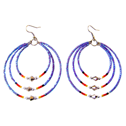 Memory Wire 3 hoop Beaded Earrings (BMW-C03)