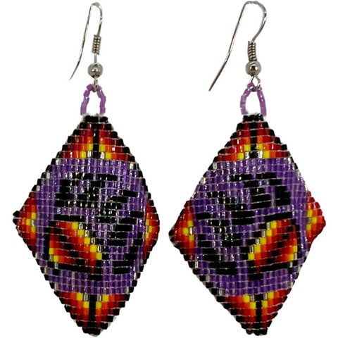 Beaded Cut Glass Loom Bear Paw Earrings (BCS-E02)