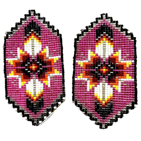 Cut Glass Beaded Loomed Feather Earrings (BCS-E03)