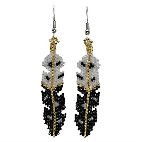 Beaded Brick Stitch Feather Gold Trim Earrings (BSC-FE3E)