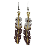 Beaded Brick Stitch Feather Gold Trim Earrings (BSC-FE3E)