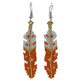 Beaded Brick Stitch Feather Gold Trim Earrings (BSC-FE3E)