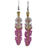 Beaded Brick Stitch Feather Gold Trim Earrings (BSC-FE3E)