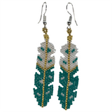 Beaded Brick Stitch Feather Gold Trim Earrings (BSC-FE3E)