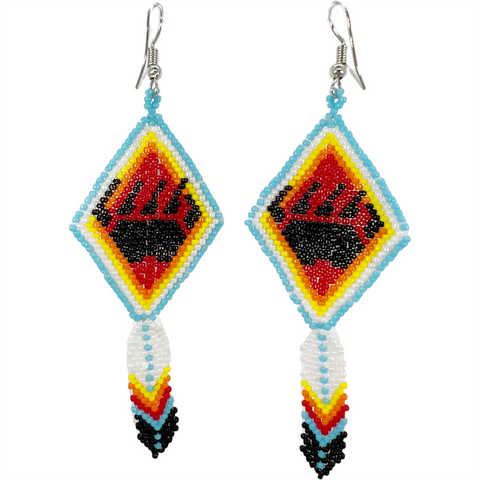 Brick Stitch Beaded Earrings with Bear Paw & Feather (BSC-BPAW)