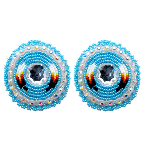 Beaded Earrings Shield with Feather Design (BER-F01)