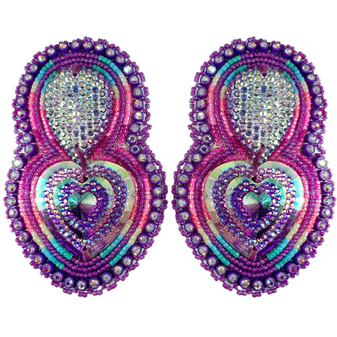 Beaded Glam Earrings - Heart with Teardrop (GLAM-HEART)