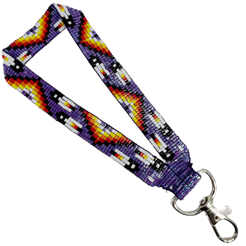 Loomed Cut Glass Wrist Lanyard Many Feather Pattern (BLL-C03W)