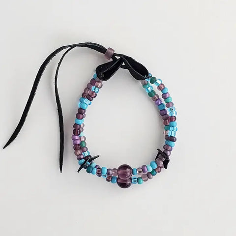 Glass Beaded Bracelet - Turquoise/Purple (WR803)