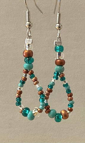 Glass Beaded Earrings - Copper/Turquoise (ME809)