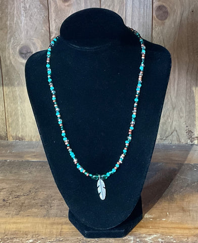 Glass Beaded Necklace - Copper/Turquoise (MN809)