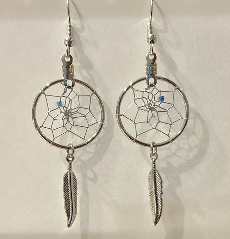 Dreamcatcher Earrings - Plain with Feather 0.75” (DC15)