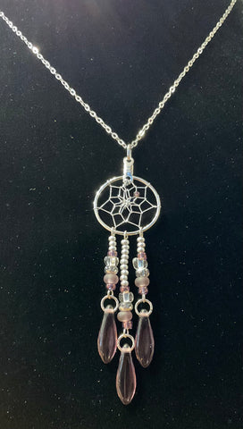 Dreamcatcher Necklace - Purple Glass Beads. 0.75” (DC13-P)