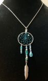 Dreamcatcher Necklace - Turquoise Glass Beads 1” (DC18-P)