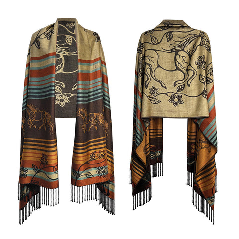 Reversible Shawl - Horse: Bebezhigooganzhii (SHAWL20)