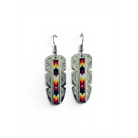 Beaded Inlay Feather Dangle Earrings (BCE-FEA-ED)