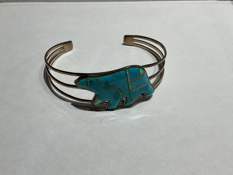 Silver Turquoise & Opalite Bear Cuff