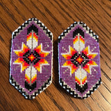 Cut Glass Beaded Loomed Feather Earrings (BCS-E03)