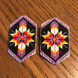 Cut Glass Beaded Loomed Feather Earrings (BCS-E03)