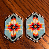 Cut Glass Beaded Loomed Feather Earrings (BCS-E03)