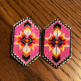 Cut Glass Beaded Loomed Feather Earrings (BCS-E03)