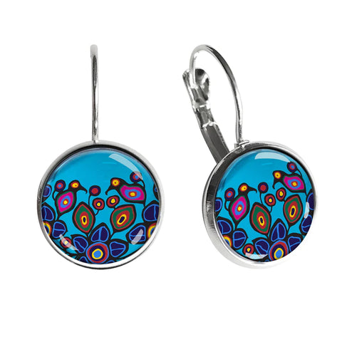 Dome Glass Earrings - Flowers and Birds (5814)