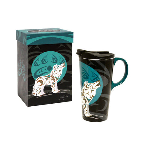 Ceramic Travel Mug - Howling Wolf (PFC18)