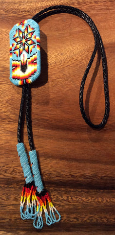 Beaded Bolo Tie - Feather and Star (BBT-005)