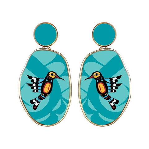 Vegan Leather Organic Earrings - Hummingbird (5742)