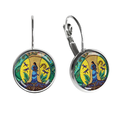 Dome Glass Earrings - Strong Earth Woman (5813)