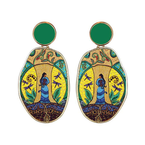 Vegan Leather Organic Earrings - Strong Earth Woman (5740)