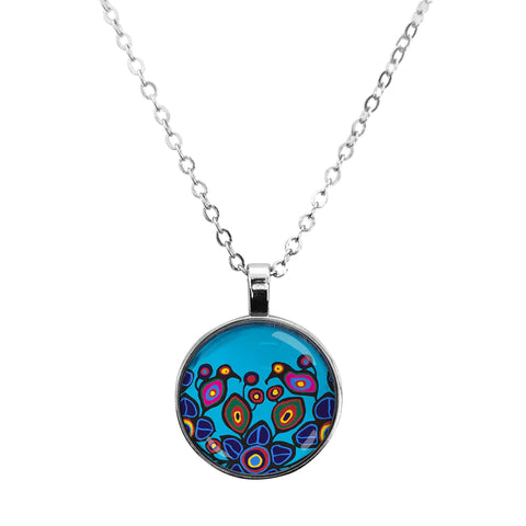 Dome Glass Necklace - Flowers and Birds (5831)