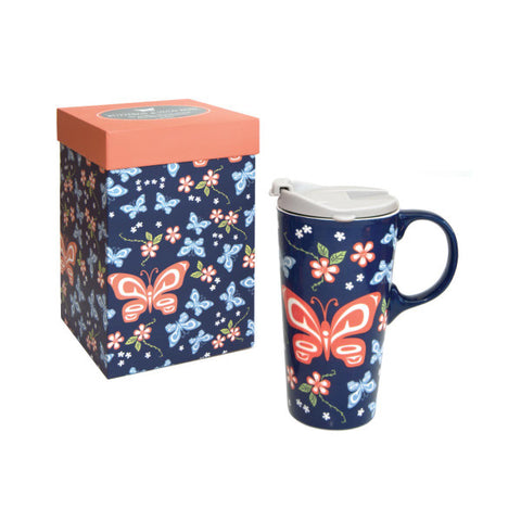 Ceramic Travel Mug - Butterfly and Wild Rose (PFC14)