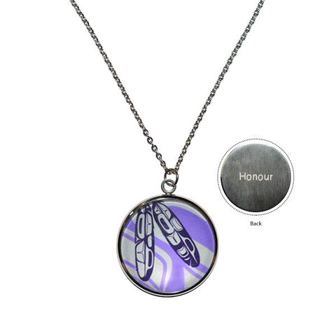 Silver Circle Charm Necklace - Eagle Feathers (CCN13)