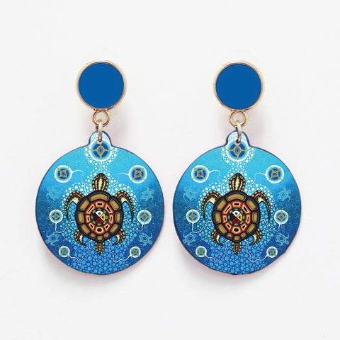 Vegan Leather Earrings - Medicine Turtle (5745)