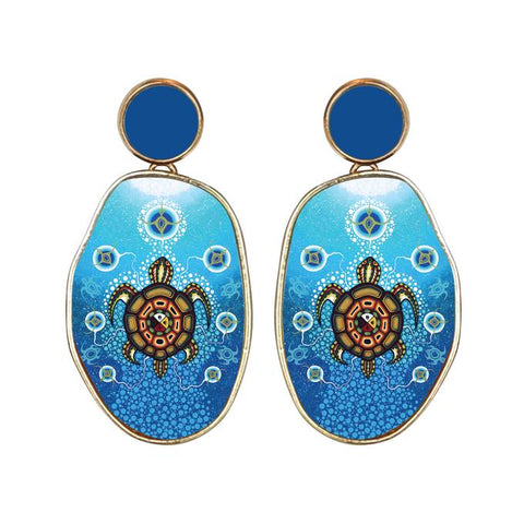 Vegan Leather Organic Earrings - Medicine Turtle (5739)